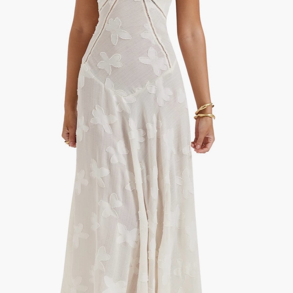 House of CB Seren Sheer Blush lace up back gown in vintage cream